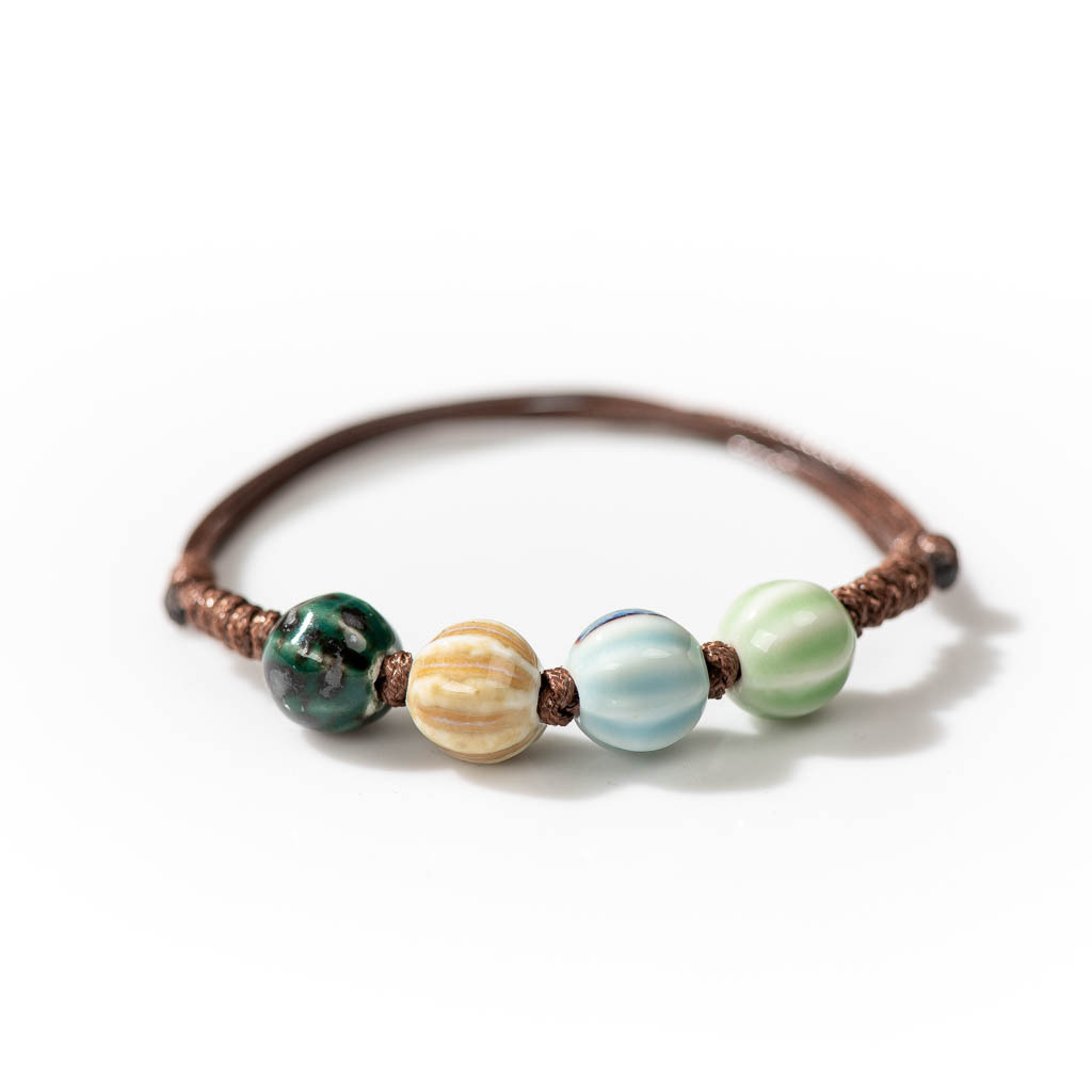 Bohemian Adjustable Ceramic Beads Bracelet Earthy & Multicolor Porcelain Beads
